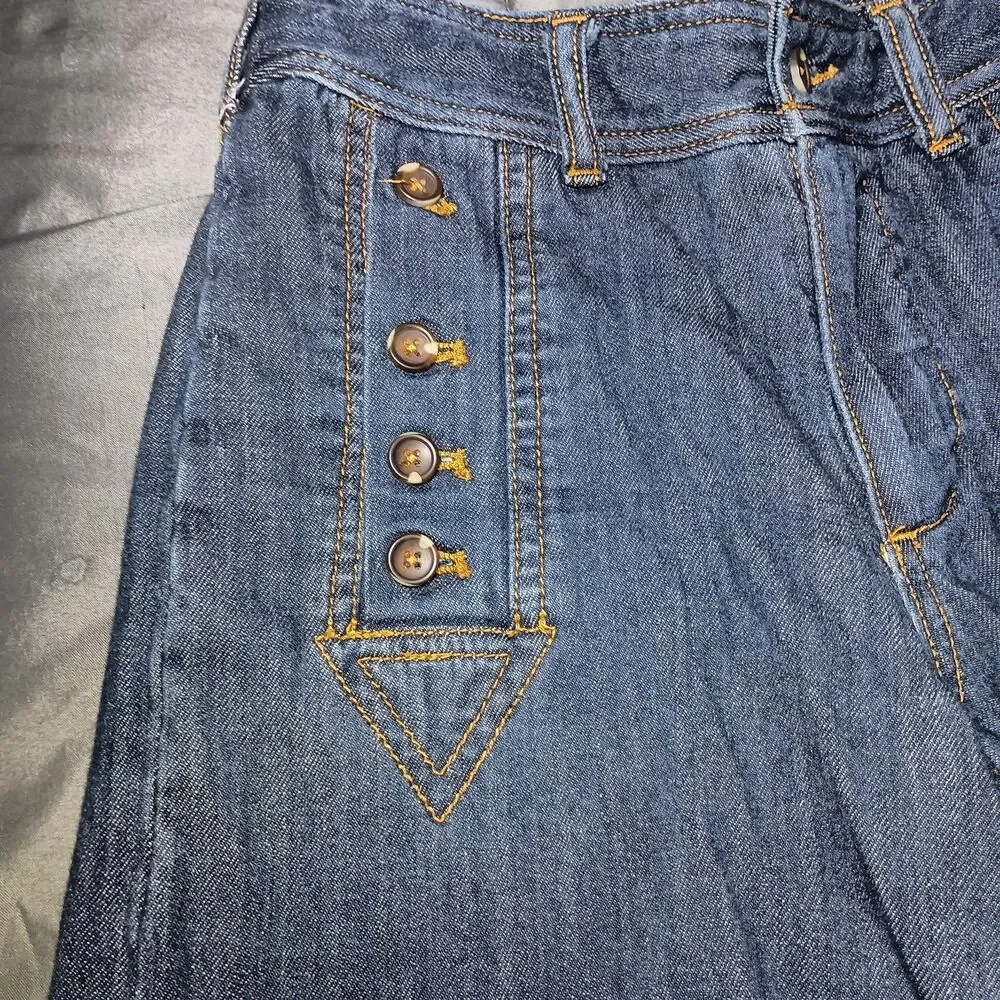 Pilcro Anthropologie Jeans Womens 25 Petite Blue Denim Wide Leg Cropped Pants